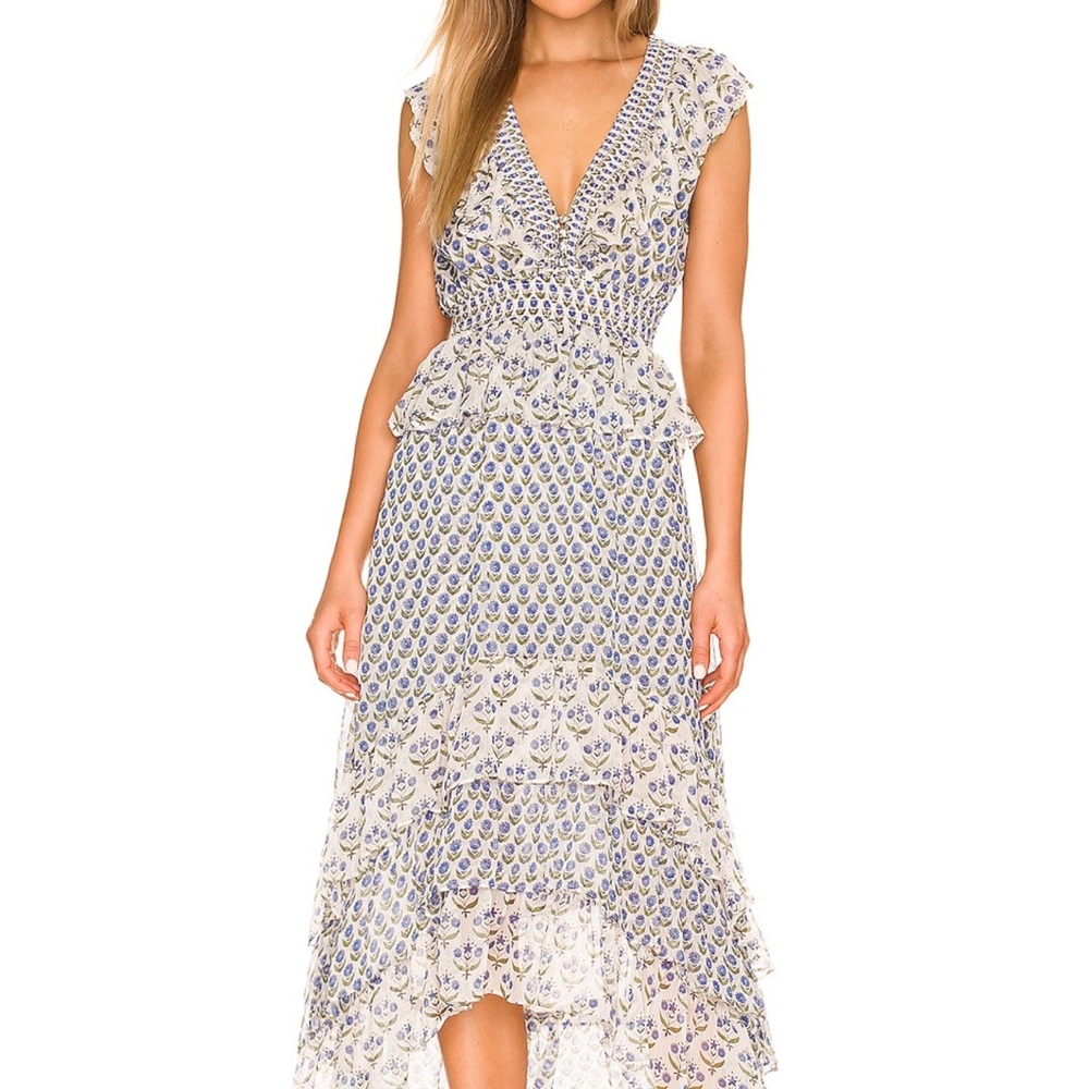 Elegant Blue and White Patterned Dress
